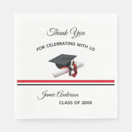 Schwarz und Rot Cap & Tassel | Graduierungspartei Serviette