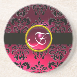 SCHWARZ UND ROT DAMAST  ROSA RUBIN Monogramm Getränkeuntersetzer