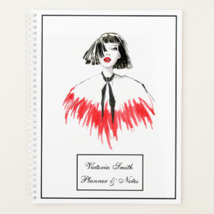 Schwarz und Rot Girl Fashion Modernes Elegantes Planer