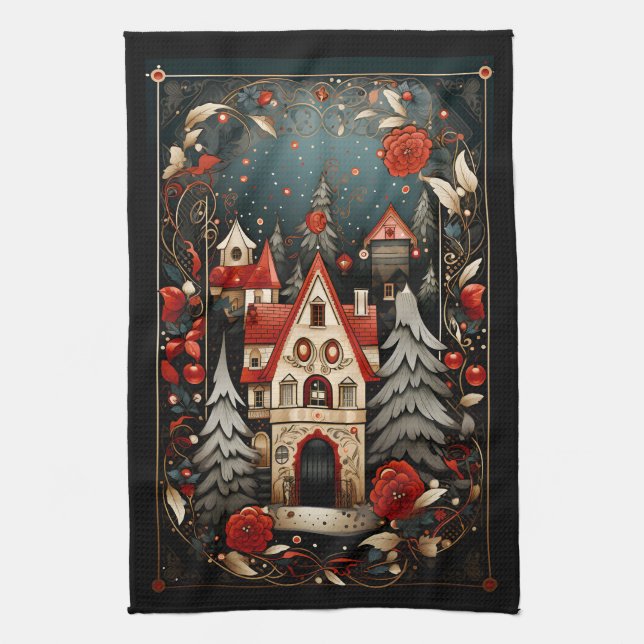 Schwarz und Rot Moderne Abstrakte Weihnachtsdesign Geschirrtuch (Vertikal)