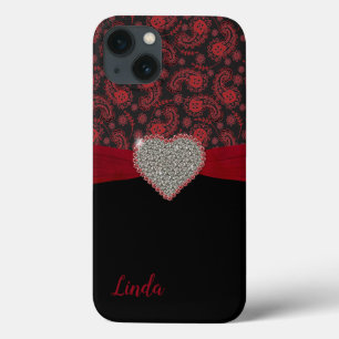Schwarz und Rot Paisley mit Diamond Herz Case-Mate iPhone Hülle