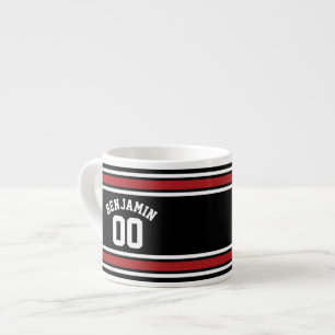 Schwarz und Rot trägt Jersey-Name-Zahl zur Schau Espressotasse