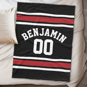 Schwarz und Rot trägt Jersey-Name-Zahl zur Schau Fleecedecke