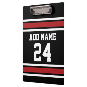 Schwarz und Rot trägt Jersey-Name-Zahl zur Schau Klemmbrett