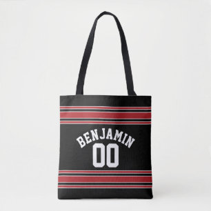 Schwarz und Rot trägt Jersey-Name-Zahl zur Schau Tasche