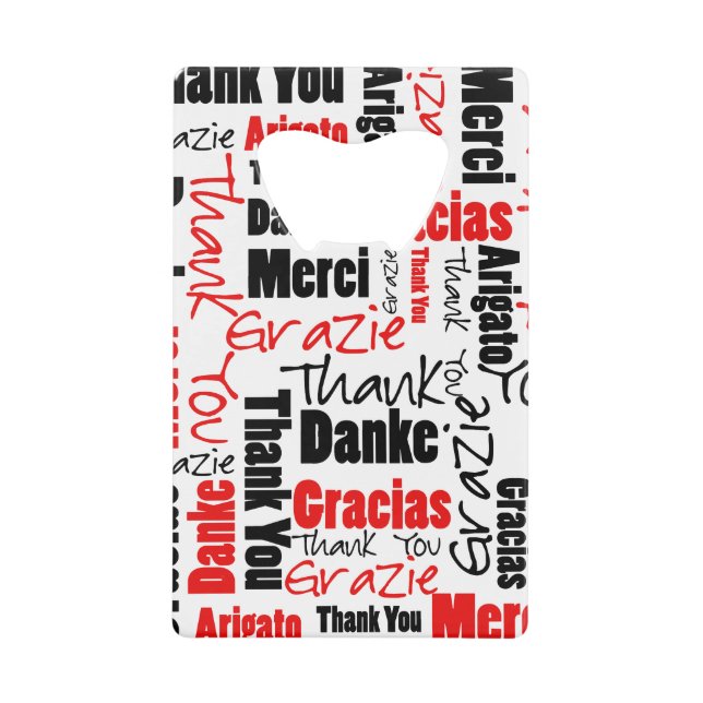 Schwarz und Rot Vielen Dank Word Cloud Geldkarten Flaschenöffner (Vorderseite)