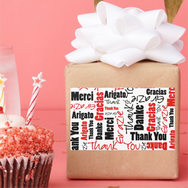 Schwarz und Rot Vielen Dank Word Cloud Rechteckiger Aufkleber (Party)