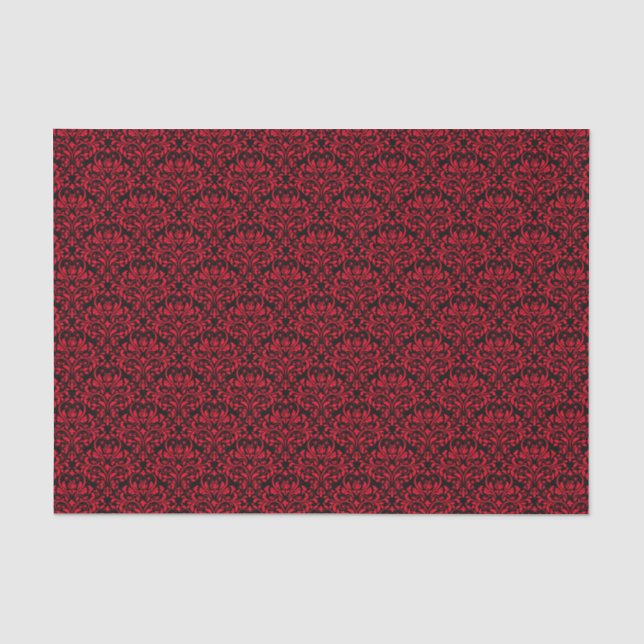 Schwarz und Rote Rose BlumenDamast Seidenpapier (Vorderseite)