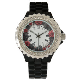 Schwarz und Rote Rosen Armbanduhr