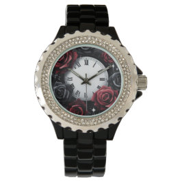 Schwarz und Rote Rosen Armbanduhr