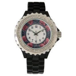 Schwarz und Rote Rosen Armbanduhr