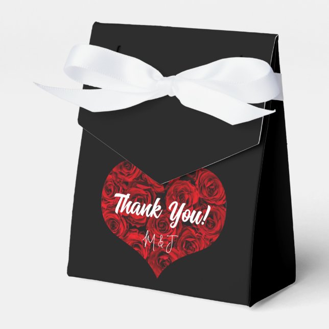 Schwarz und Rote Rosen Herzliche Hochzeit Danke Geschenkschachtel (Vorderseite)