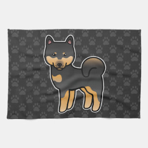Schwarz und Roter Shiba Inu Cartoon Hund Küchentuch
