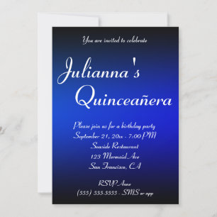 Schwarz und Saphirblau Ombre Quinceañera Geburtsta Einladung