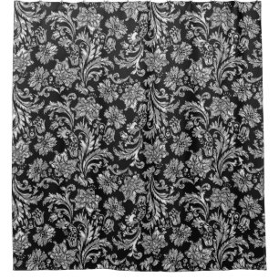Schwarz und Shiny Silver Vintage Damasken Duschvorhang