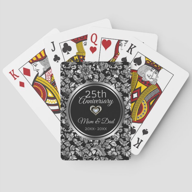 Schwarz und Silber Damask 25 Jahre Spielkarten (Rückseite)