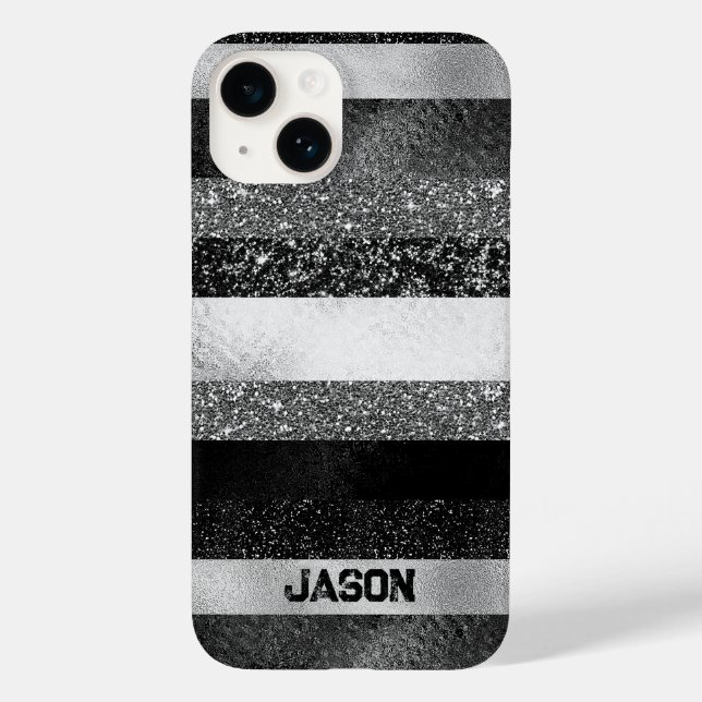 Schwarz und Silber Glitter  Case-Mate iPhone 14 Hülle (Rückseite)