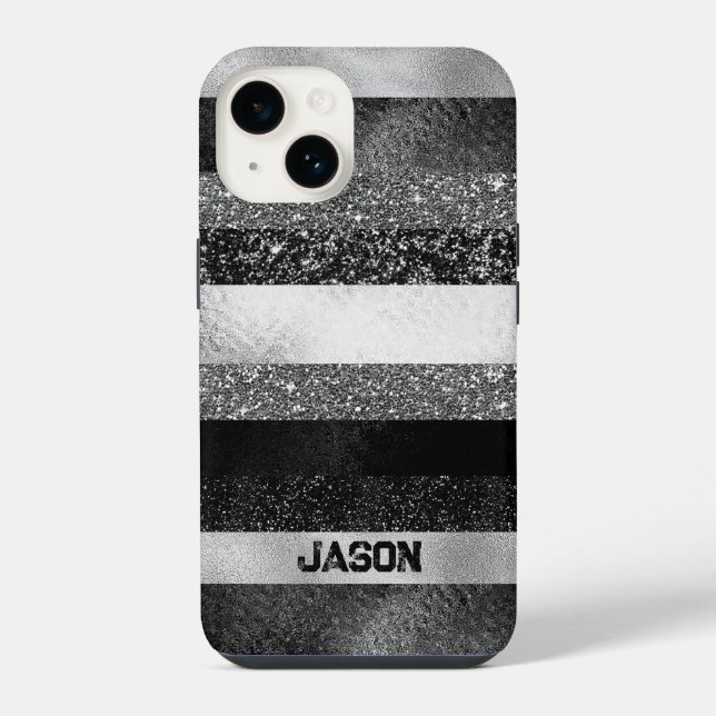 Schwarz und Silber Glitter  iPhone 14 Hülle (Rückseite)