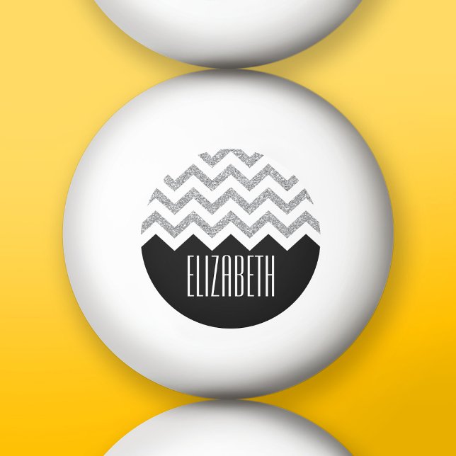 Schwarz und Silber Glitzer Druckköpfe und Name Tischtennisball (Custom Ping Pong Balls)
