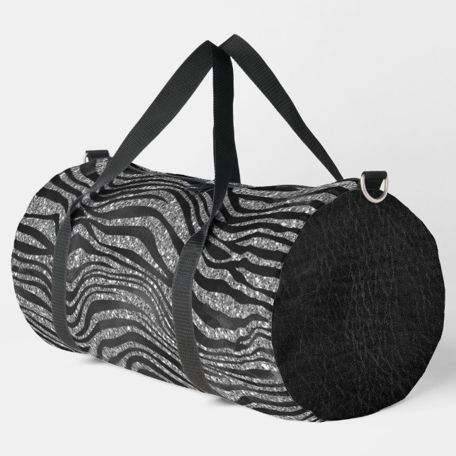 SCHWARZ- UND SILBER-GLITZER SEHEN TIERDRUCKEN AUS. DUFFLE BAG (Linke Ecke)