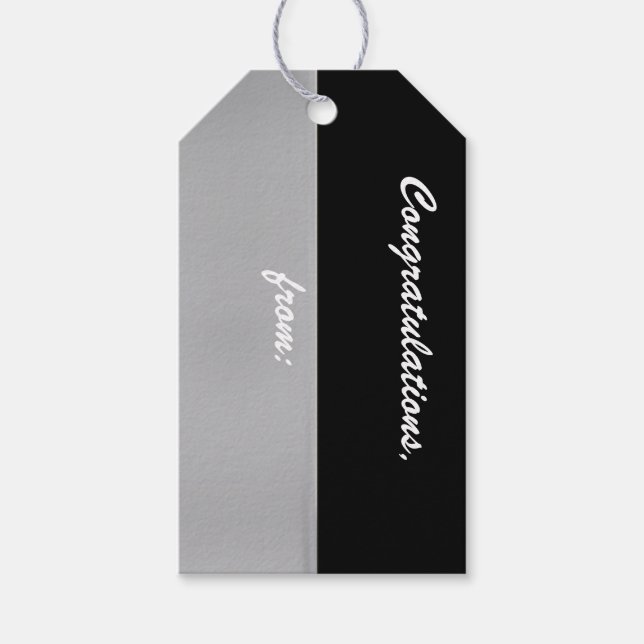 Schwarz und Silber Herzlichen Glückwunsch Tag Geschenkanhänger (Vorderseite)