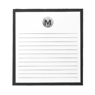 Schwarz und Silber Modernes Monogramm Notizblock