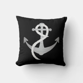 Schwarz und Silber Modernes Nautical Anchailing Kissen