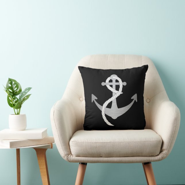 Schwarz und Silber Modernes Nautical Anchailing Kissen (Stuhl )