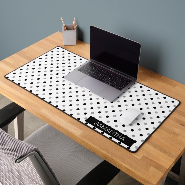 Schwarz und Silber Polka Punkte in einem weißen Hi Schreibtischunterlage (Büro 2)