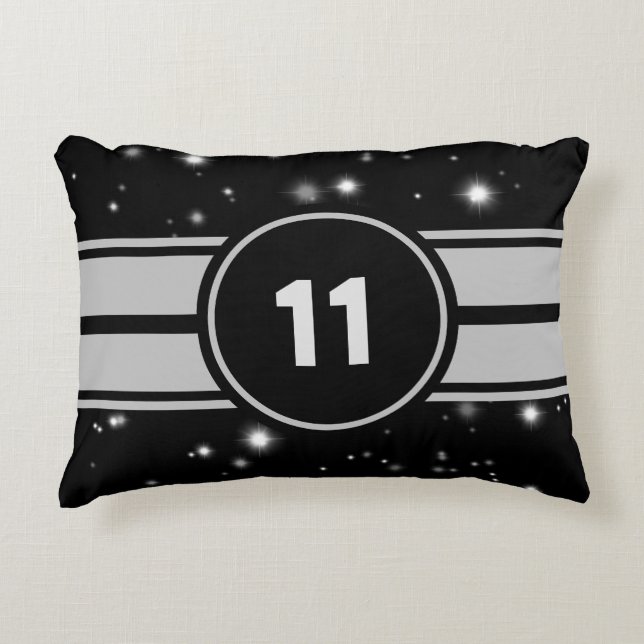 Schwarz und Silber Racing Stripes Starlight Dekokissen (Vorderseite)