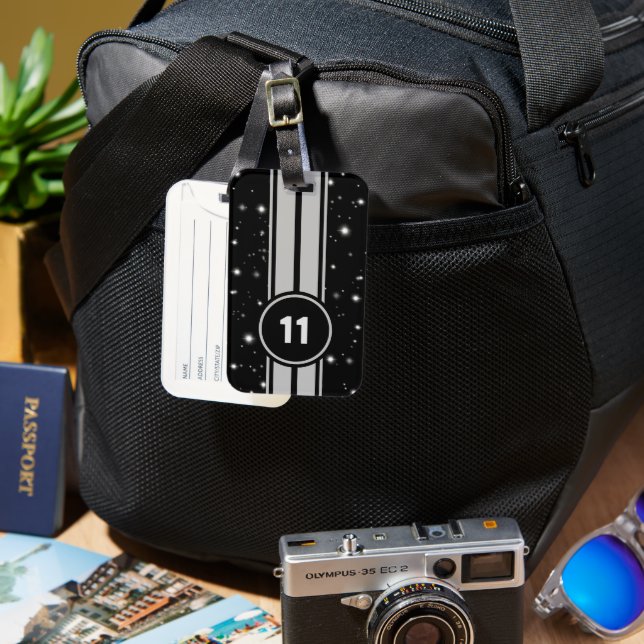 Schwarz und Silber Racing Stripes Starlight Gepäckanhänger (Vorderseite & Rückseite)