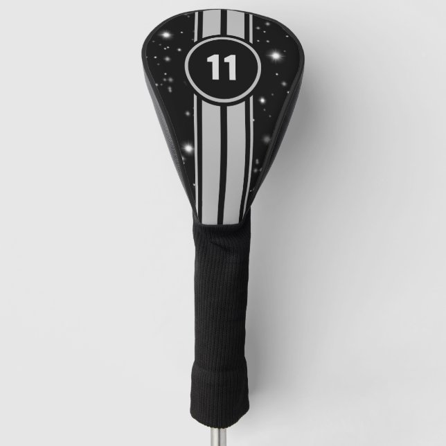 Schwarz und Silber Racing Stripes Starlight Golf Headcover (Vorderseite)