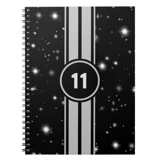 Schwarz und Silber Racing Stripes Starlight Notizblock (Vorderseite)