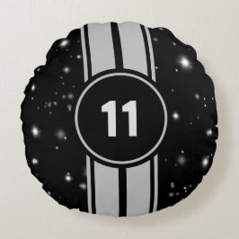 Schwarz und Silber Racing Stripes Starlight Rundes Kissen