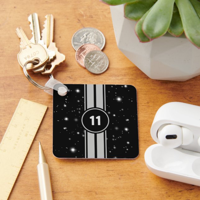 Schwarz und Silber Racing Stripes Starlight Schlüsselanhänger (Schreibtisch)