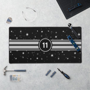 Schwarz und Silber Racing Stripes Starlight Schreibtischunterlage