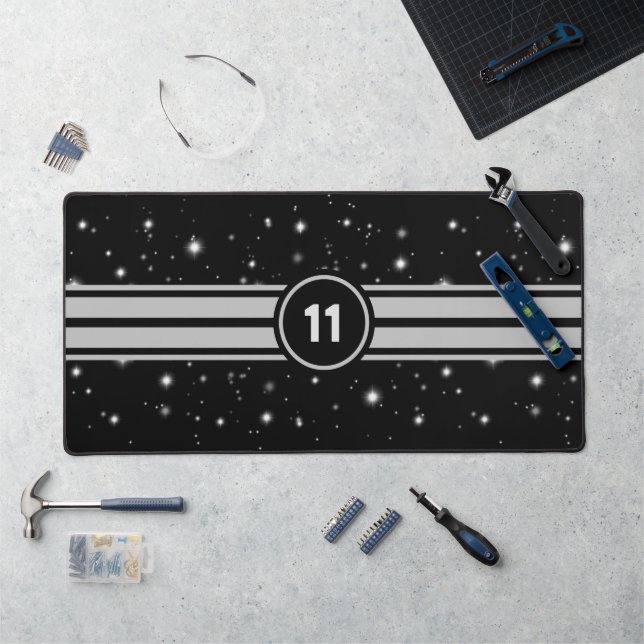 Schwarz und Silber Racing Stripes Starlight Schreibtischunterlage (Arbeitsplatz)