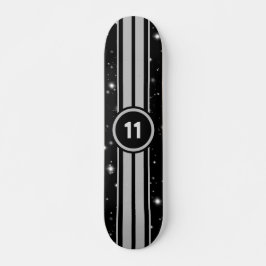 Schwarz und Silber Racing Stripes Starlight Skateboard