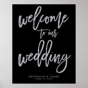 Schwarz und Silber Willkommen auf unserem Hochzeit Poster