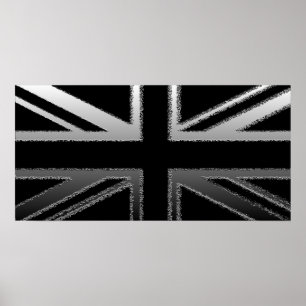 Schwarz und Silver Grau Union Jack Flag Poster