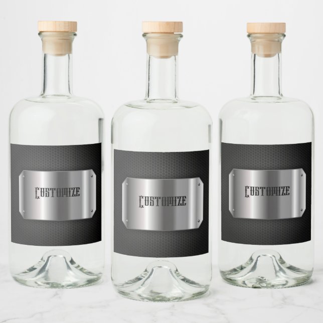 Schwarz und Stahl Alkoholflaschenetikett (Flaschen)