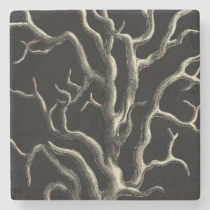 Schwarz und Tan Coral Steinuntersetzer