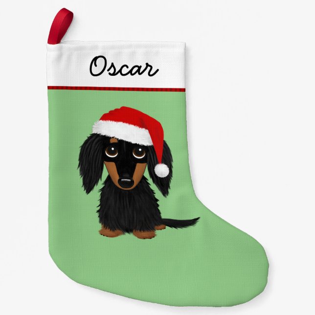 Schwarz und Tan Dackel Santa Niedlich Kleiner Weihnachtsstrumpf (Vorderseite)