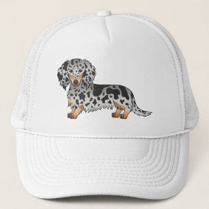 Schwarz und Tan Daple Long Hair Dackel Hund Truckerkappe
