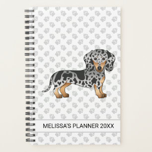 Schwarz und Tan Dapple Kurzhaar-Dachshund & Text Planer