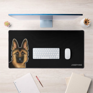Schwarz und Tan Deutsche Schäferhund Kopf und Name Schreibtischunterlage