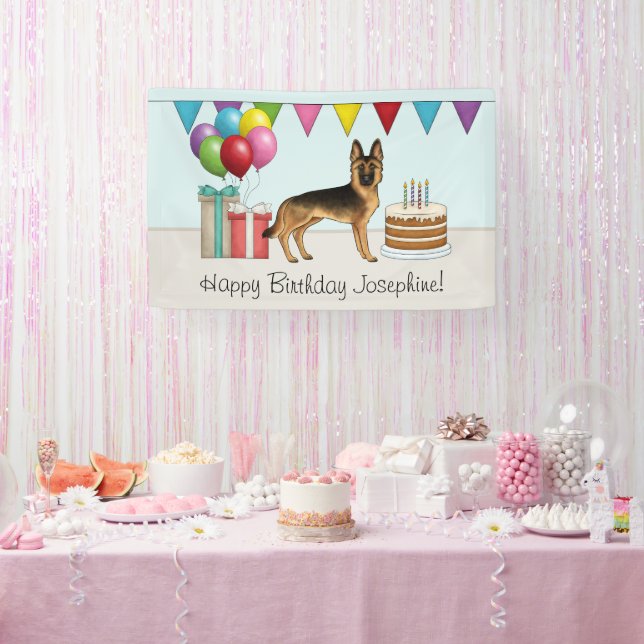 Schwarz und Tan Deutscher Schäferhund farbenfroh G Banner (Party)