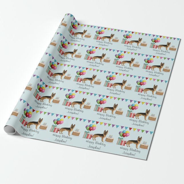 Schwarz und Tan Deutscher Schäferhund farbenfroh G Geschenkpapier (Ungerollt)