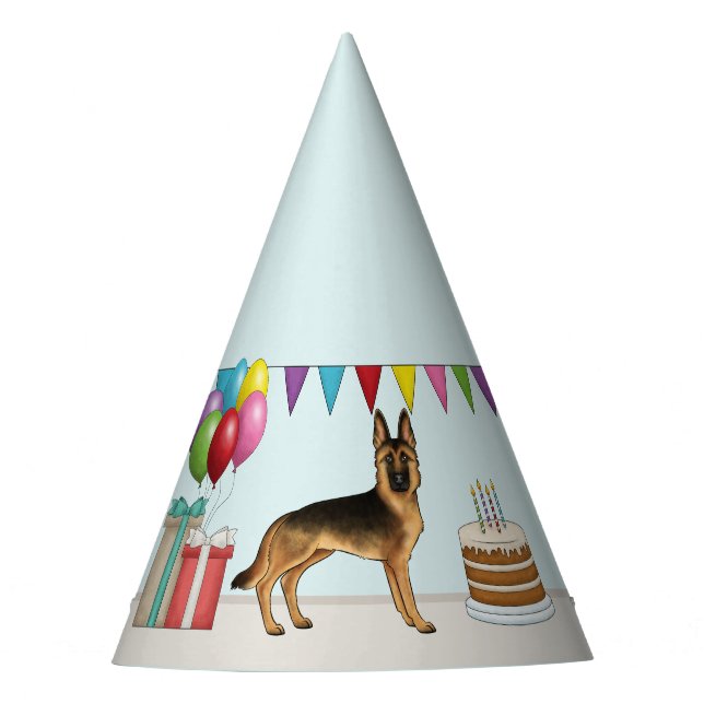 Schwarz und Tan Deutscher Schäferhund farbenfroh G Partyhütchen (Vorderseite)