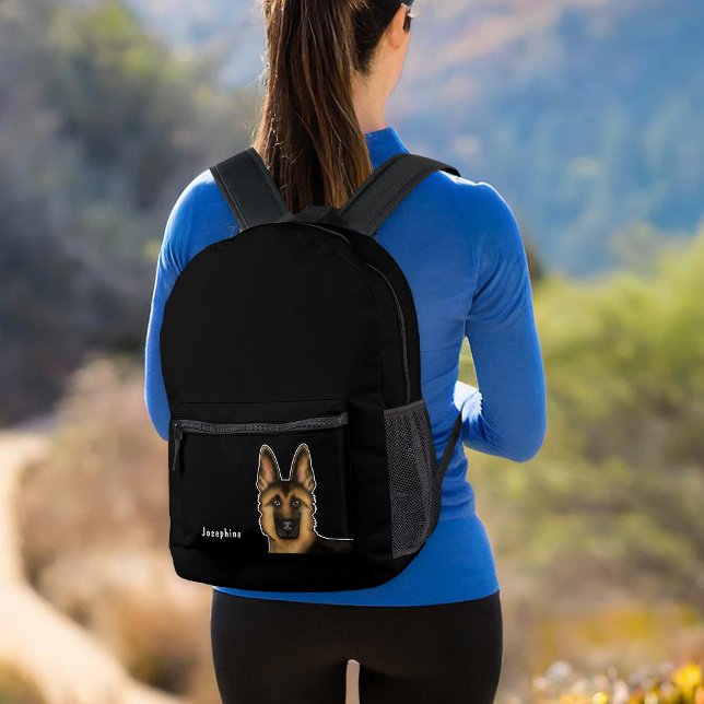 Schwarz und Tan Deutscher Schäferkopf und Name Bla Bedruckter Rucksack (Please note: This image is a digital mockup. The product may not be in scale.)